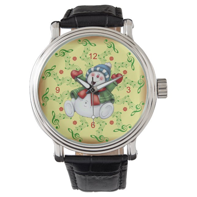glimlachen Snowman ~ Musical Scrolls ~ Kerstmis ~ Horloge (Voorkant)