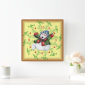glimlachen Snowman ~ Musical Scrolls ~ Kerstmis ~ Vierkante Klok (Huis)