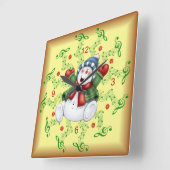 glimlachen Snowman ~ Musical Scrolls ~ Kerstmis ~ Vierkante Klok (Hoek)