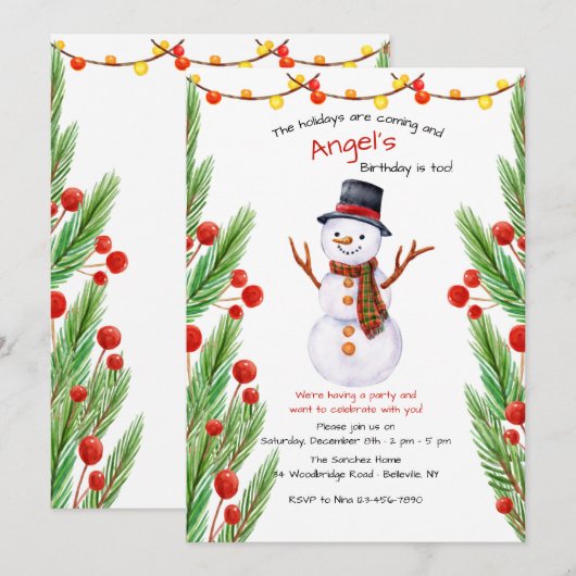 glimlachen Uitnodiging Snowman (Voorkant / Achterkant)