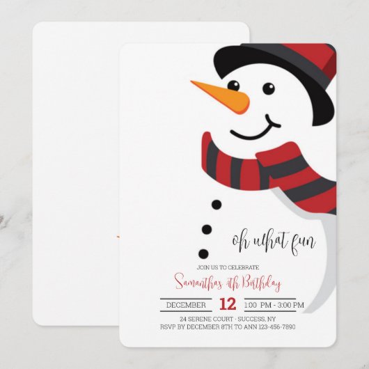 glimlachen Uitnodiging Snowman (Voorkant / Achterkant)