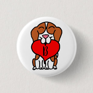 glimlachen van Beagle Heart Monogram Ronde Button 3,2 Cm
