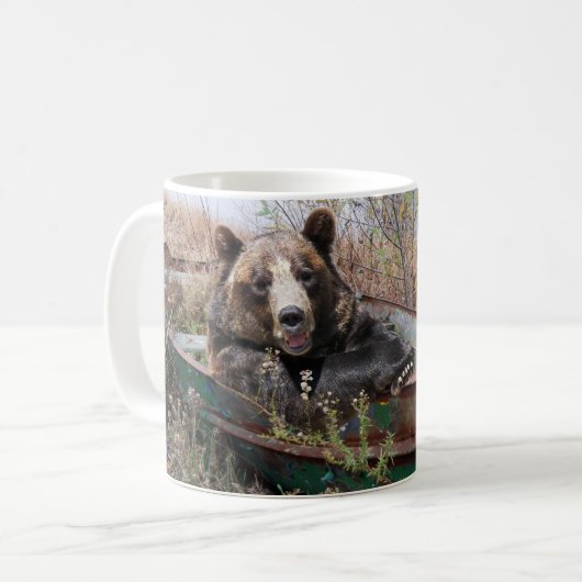 glimlachen van beer op een rijboot koffiemok (Voorkant links)