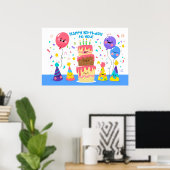 glimlachen van de Birthday Cake en ballonnen Poster (Thuiskantoor)