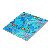 glimlachen van dolfijnen blauwe tegel tegeltje (Zijkant)