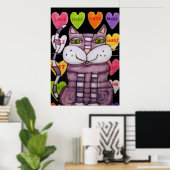 glimlachen van Paarse Valentijn Kat Snoep Harten z Poster (Thuiskantoor)
