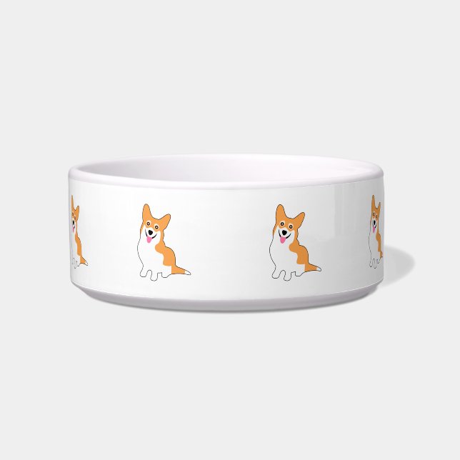 glimlachen van Pembroke Welsh Corgi Cartoon Voerbakje (Voorkant)