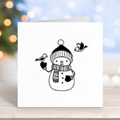 glimlachen van Snowman in rond Pet en karf Rubberstempel