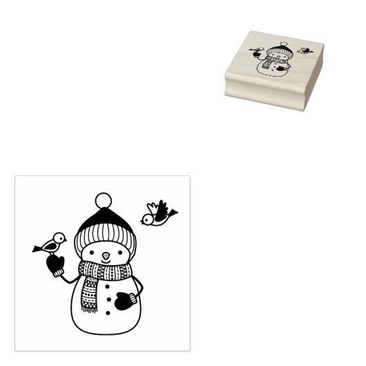 glimlachen van Snowman in rond Pet en karf Rubberstempel (Gestempeld)