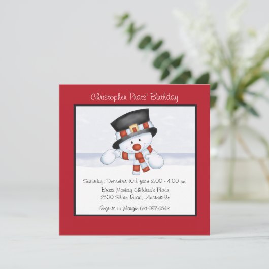 glimlachen van Snowman - uitnodiging van de Birthd (Staand voorkant)