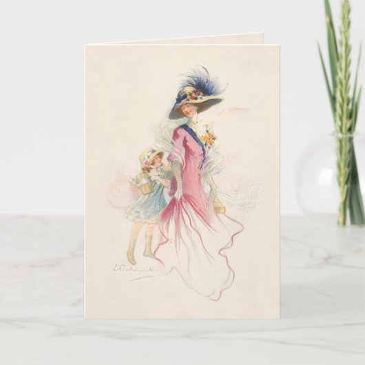 glimlachen van Victoriaans moeder- en dochtervakan Feestdagen Kaart (Voorkant)