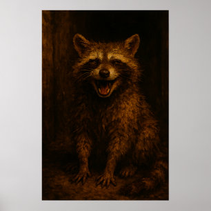 Glimlachen zijn gratis: grijnzende steegwasbeer poster
