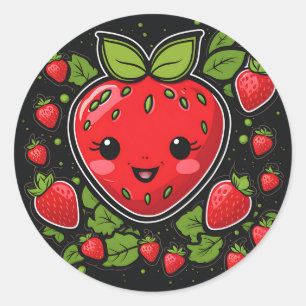 Glimlachend aardbeienfruit ronde sticker
