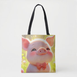 Glimlachend biggetje in de zon tote bag
