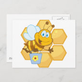 Glimlachend bij houd een emmer briefkaart (Voorkant / Achterkant)