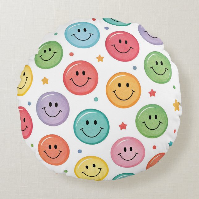 Glimlachend Emoji Patroon Rond Kussen (Voorkant)
