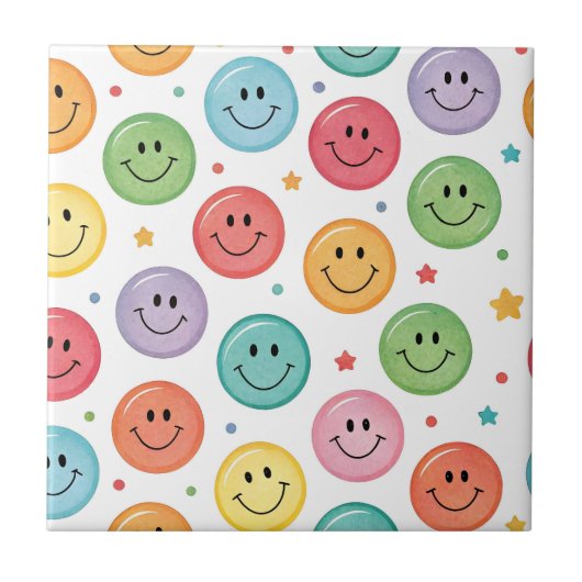 Glimlachend Emoji Patroon Tegeltje (Voorkant)