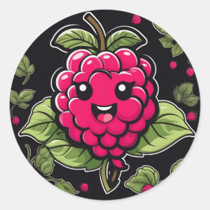 Glimlachend frambozenfruit ronde sticker