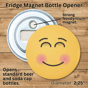 Glimlachend gezicht met glimlachende ogen button flesopener