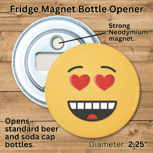 Glimlachend Gezicht met Hartvormige Ogen Button Flesopener