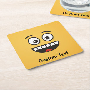 Glimlachend Gezicht met Open Mond Vierkant Papier Kartonnen Onderzetters