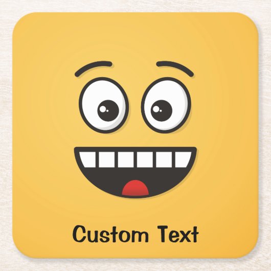 Glimlachend Gezicht met Open Mond Vierkant Papier  Kartonnen Onderzetters (Voorkant)