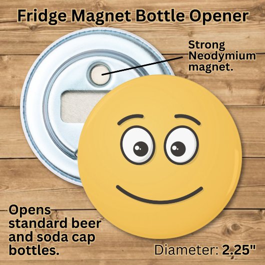 Glimlachend Gezicht met Open Ogen Button Flesopener