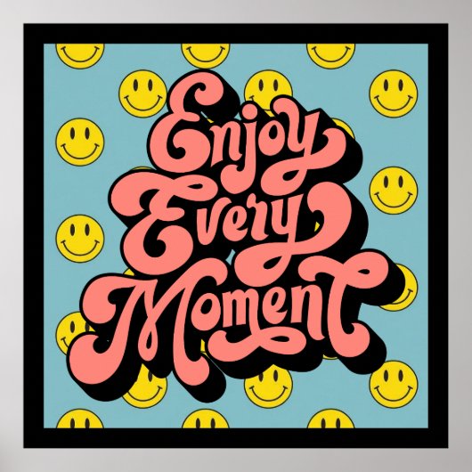 Glimlachend Gezichtspatroon – Schattigee Gele Glim Poster (Voorkant)