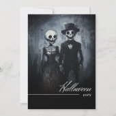 Glimlachend Ghoul Paar Zwart & Wit Halloween Party Kaart (Voorkant)
