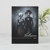 Glimlachend Ghoul Paar Zwart & Wit Halloween Party Kaart (Staand voorkant)