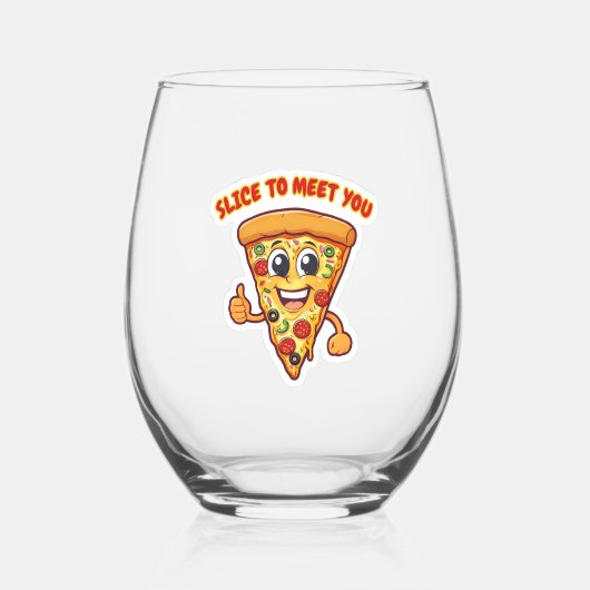 Glimlachend glas met pizza. (Voorkant)