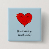glimlachend hart romantisch blauw vierkante button 5,1 cm (Voorkant)