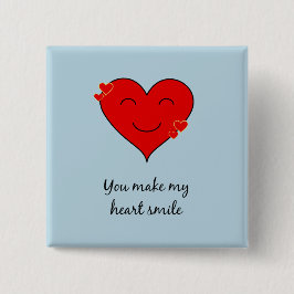 glimlachend hart romantisch blauw vierkante button 5,1 cm