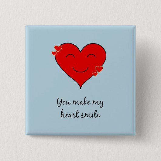 glimlachend hart romantisch blauw vierkante button 5,1 cm (Voorkant)