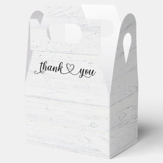 Glimlachend Hartelijk dank op witgekalkt hout Bedankdoosjes (Geopend)