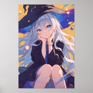 Glimlachend Heksenmeisje Anime Portret Poster