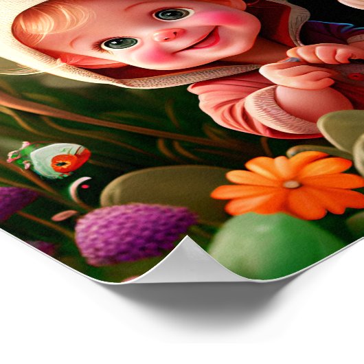 Glimlachend jongetje in een bloementuin poster (Hoek)