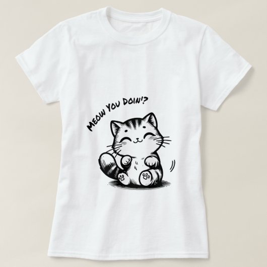Glimlachend Kat Delight: Schattige Cat T-shirt (Design voorkant)