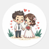 Glimlachend Kawaii-bruidspaar - Schattigee Sticker (Voorkant)
