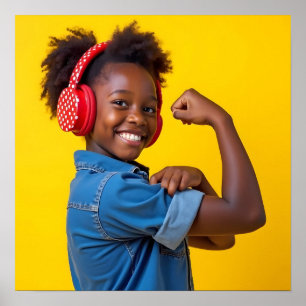 Glimlachend kind met rode hoofdtelefoon Autisme Ne Poster