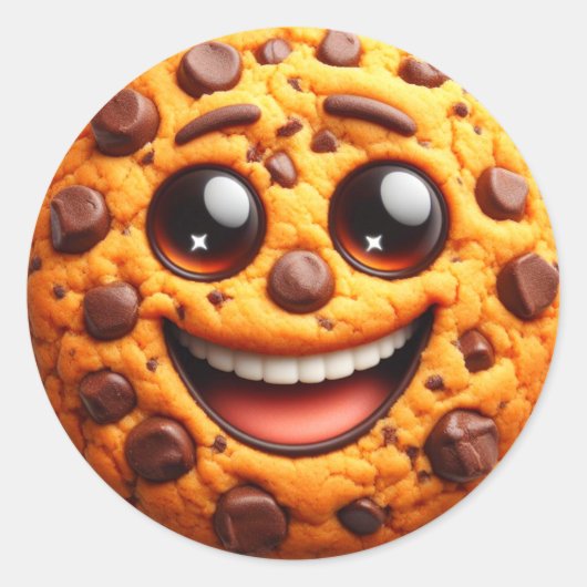 Glimlachend koekje. ronde sticker (Voorkant)