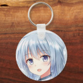 glimlachend meisje grijs haar lavender ogen manga sleutelhanger (Voorkant)