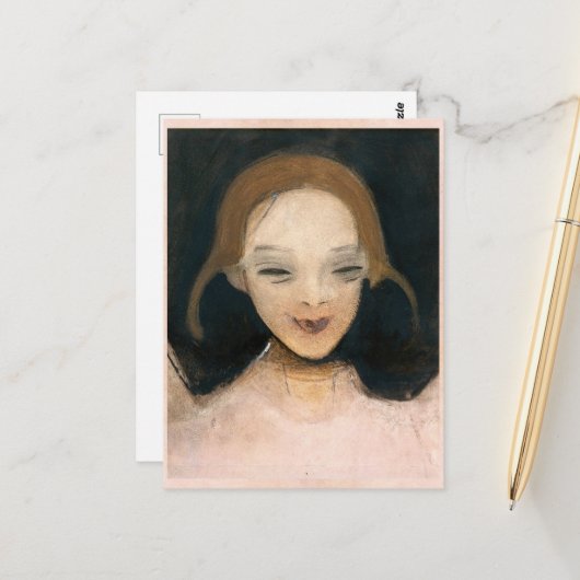 glimlachend meisje, Helene Schjerfbeck Briefkaart (Voorkant / Achterkant in situ)