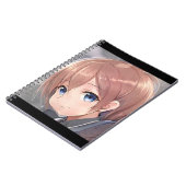 glimlachend meisje met animatiefilm manga bruine h notitieboek (Linkerzijde)