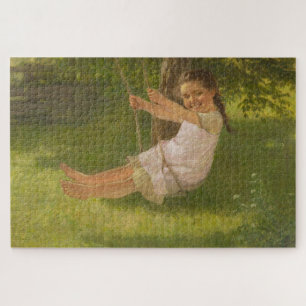 Glimlachend meisje op een schommel (Vintage kinder Legpuzzel