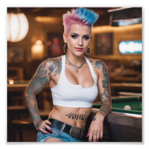 Glimlachend mooi alternatief Punk zwembad Bar Meis Foto Afdruk