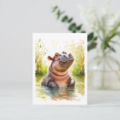 Glimlachend nijlpaard in het water feestdagenkaart (Staand voorkant)