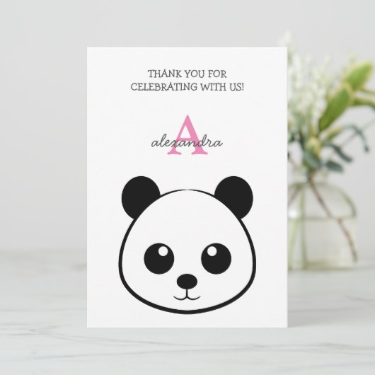 Glimlachend panda-gezicht Monogram Bedankkaart (Staand voorkant)
