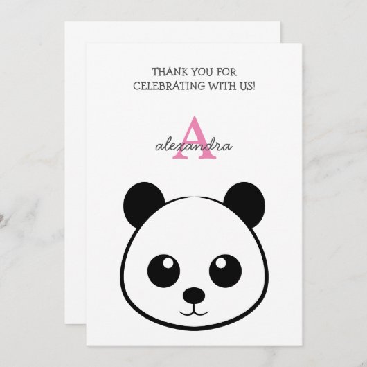 Glimlachend panda-gezicht Monogram Bedankkaart (Voorkant / Achterkant)
