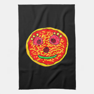Glimlachend Pizza Gezicht Illustratie Ontwerp Theedoek